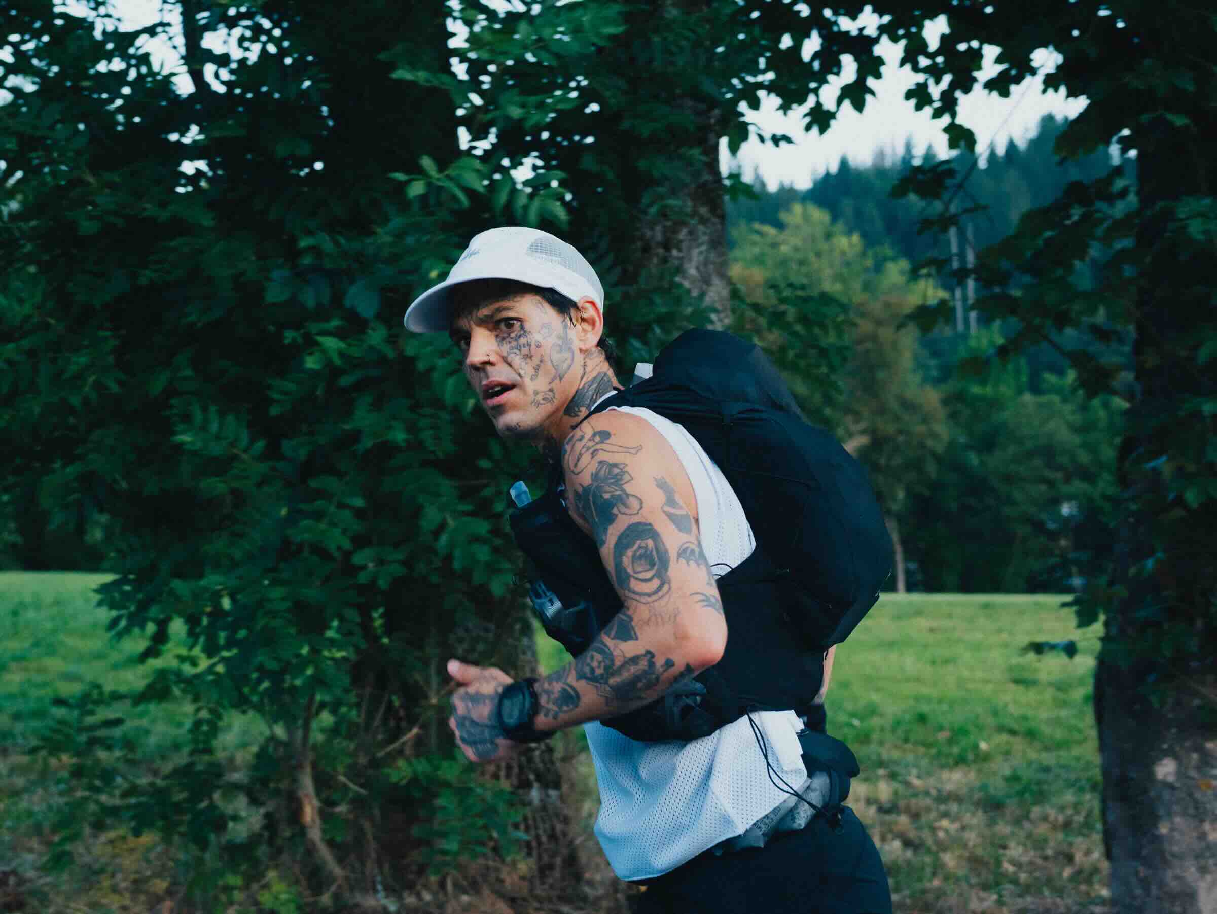 Person jogging with a backpack