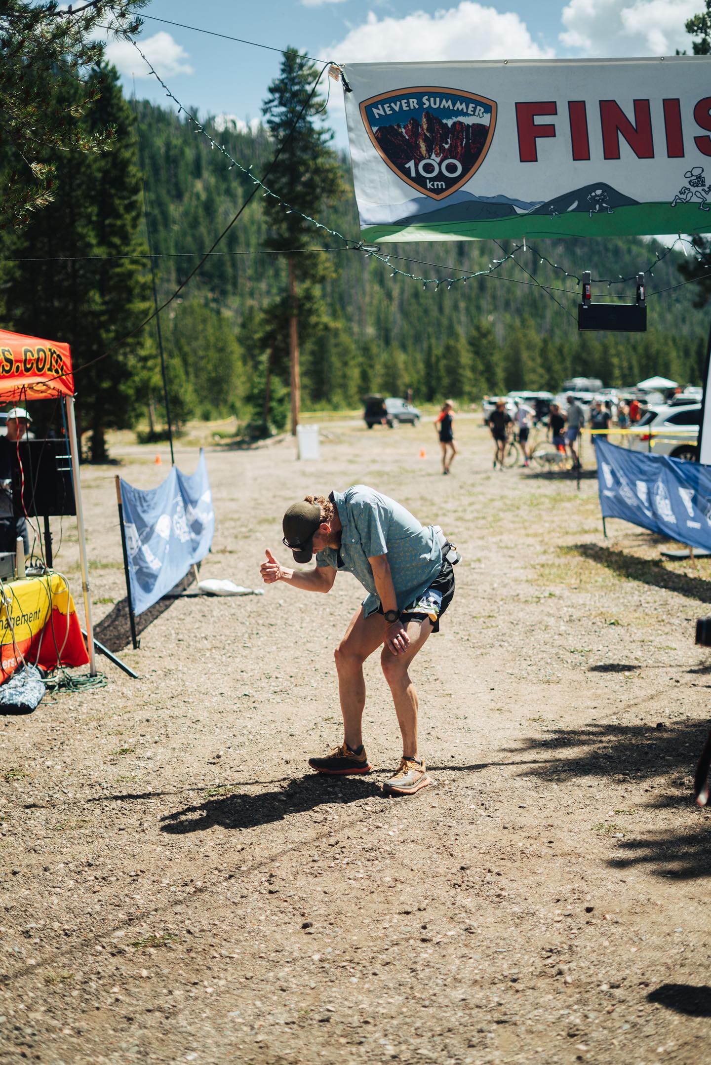 Runner celebrating at finish line