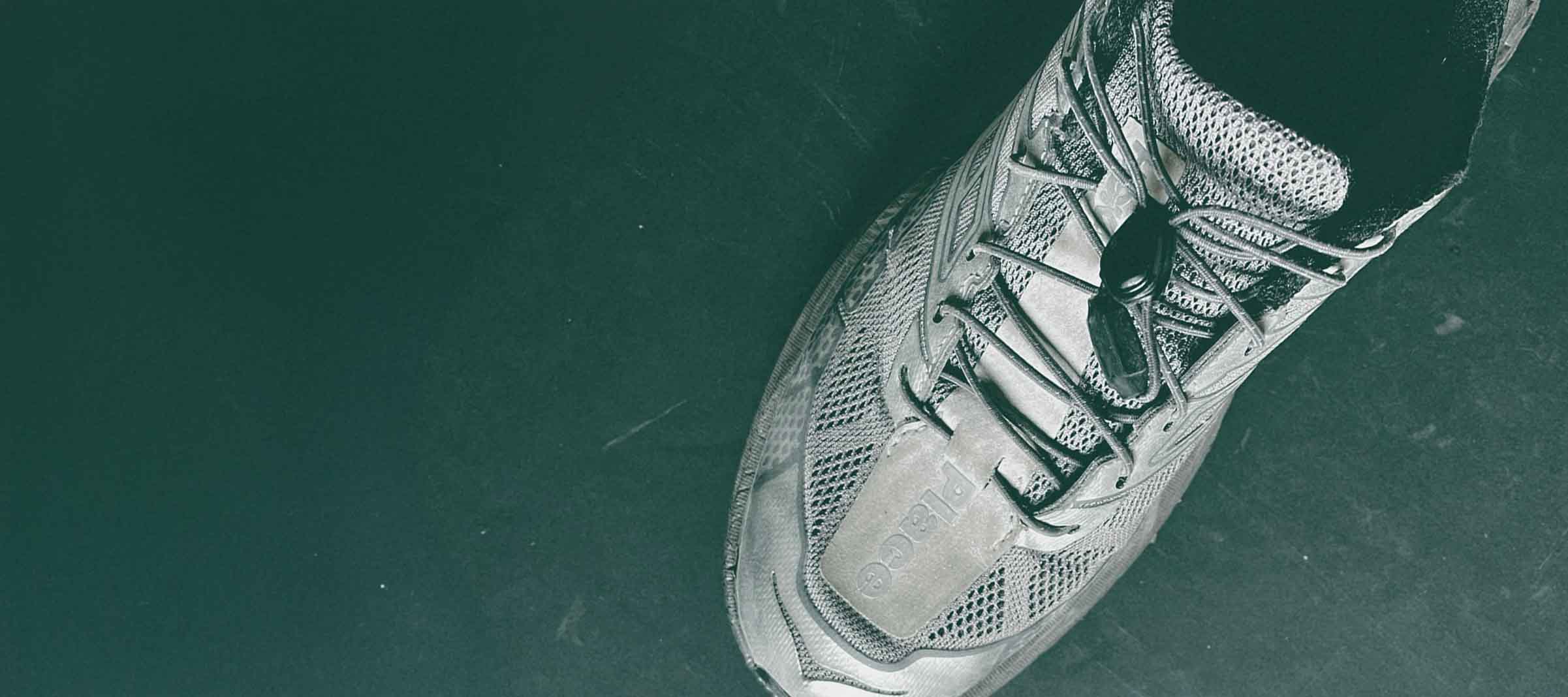 Close-up of a running shoe. UNNA