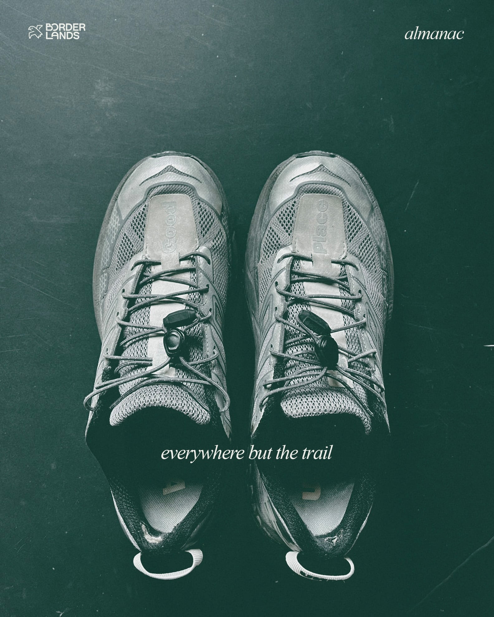 Running shoes on a dark surface
