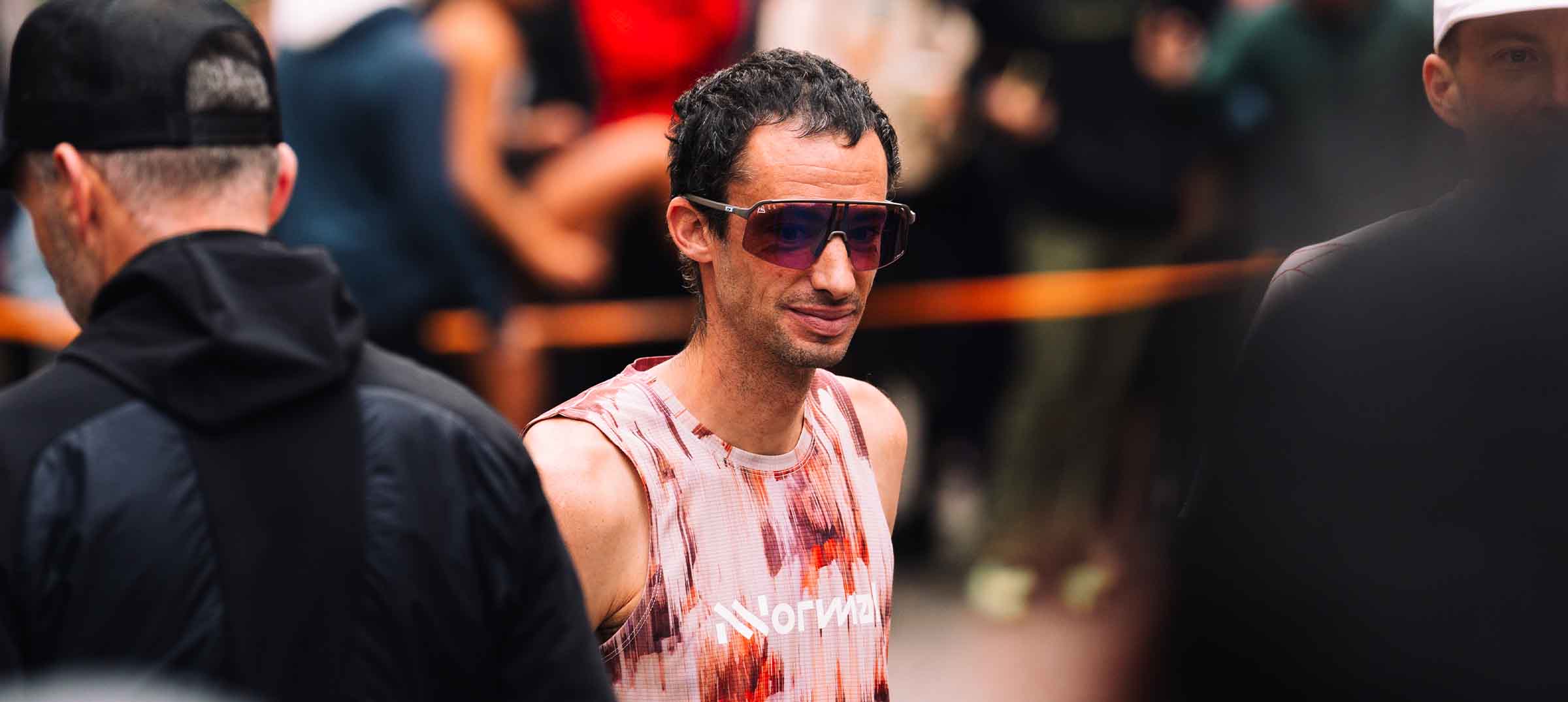 Runner at finish line of major trail race - Kilian Jornet