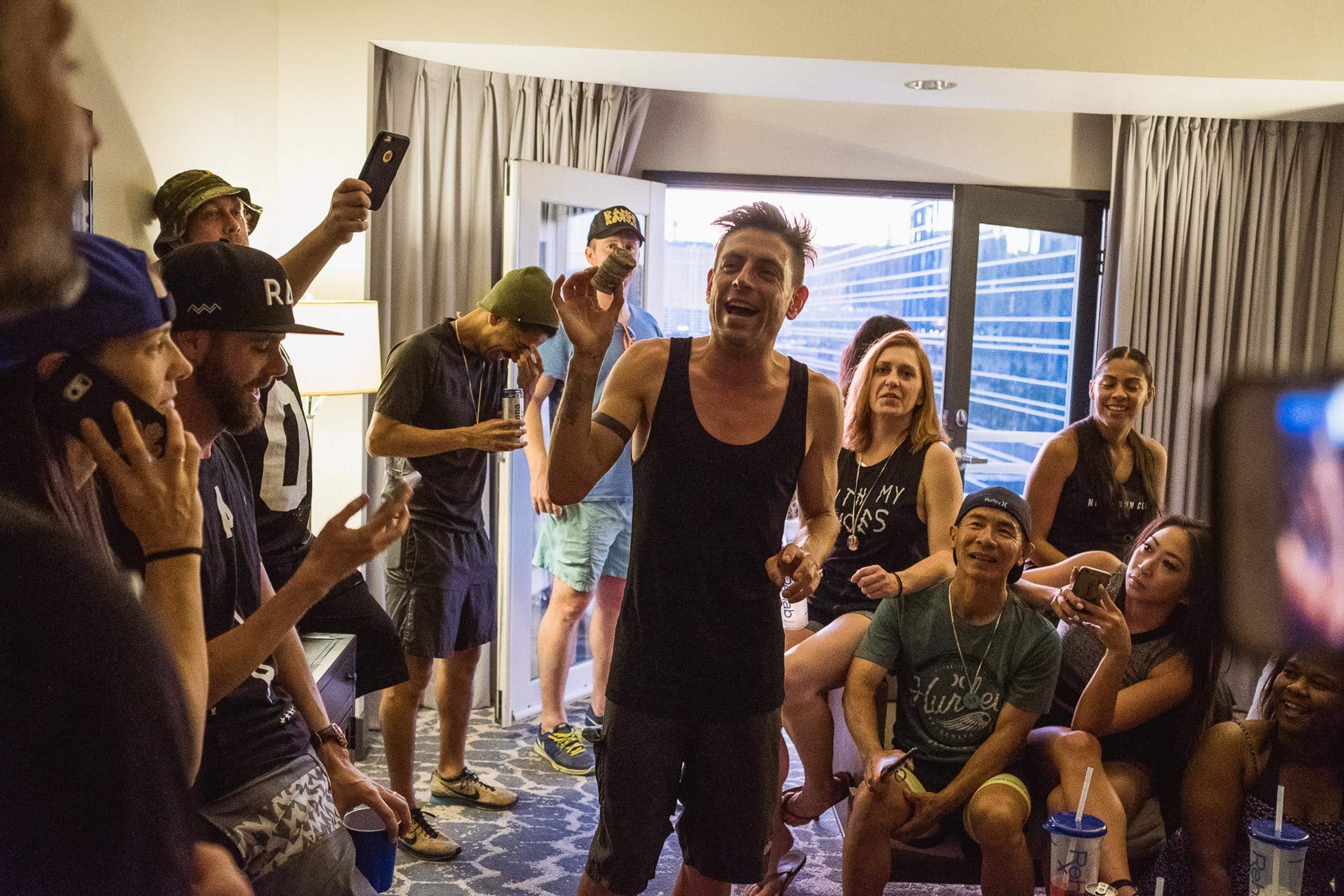 Celebratory speech after a hard run from Los Angeles to Las Vegas.